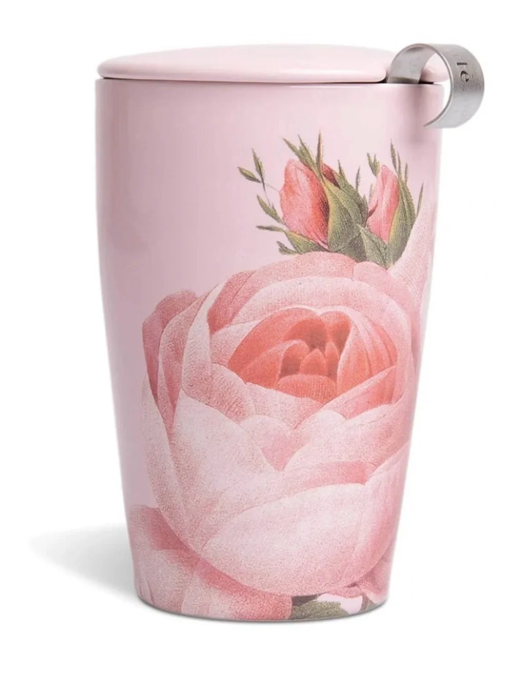 Tea Forté KATI Jardin Pink Roses Steeping Tea Cup Mug w/ Lid 12 oz